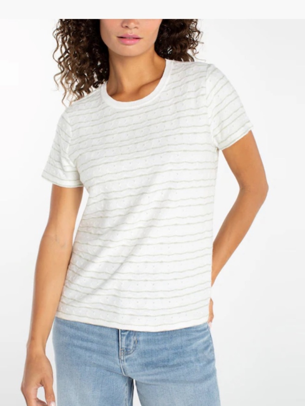 Liverpool PXL Textured Short Sleeve Top - White/olive green sz petite XLarge NWT